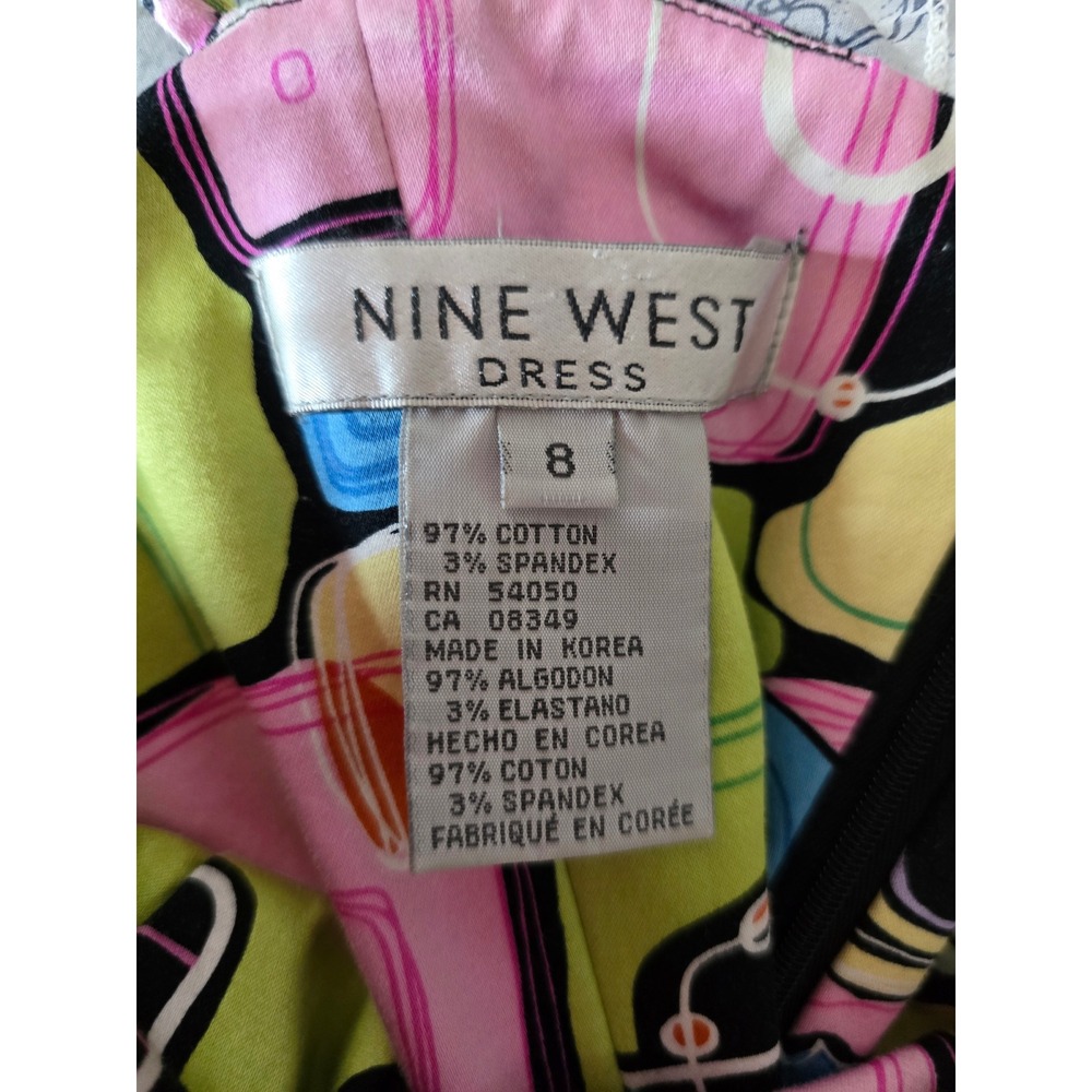Nine West Womens Retro Geometric Floral Fit and Flare Dress Multicolor Size 8 - Picture 6 of 7